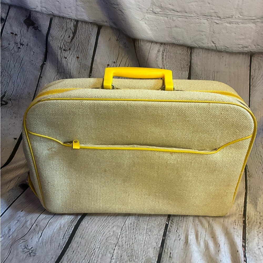 Vintage Bantam Travelware Overnight Suitcase Bag Tweed Yellow MCM Carryon *READ*